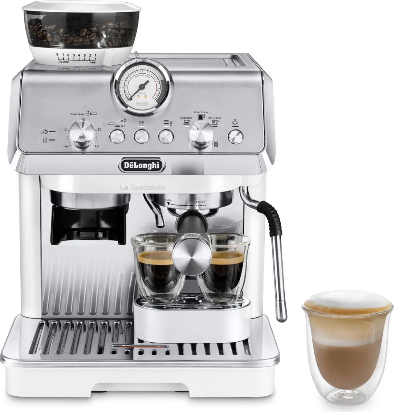 De Longhi Macchina da Caffè espresso manuale con Macinachicchi 15 Bar colore Bianco e Argento - EC 9155.W
